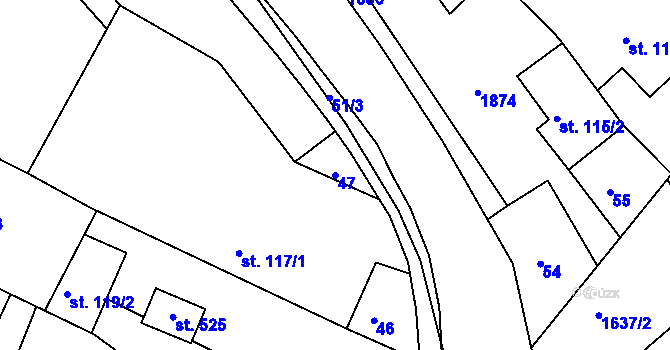 Parcela st. 47 v KÚ Hrabyně, Katastrální mapa