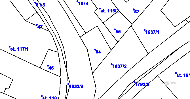 Parcela st. 54 v KÚ Hrabyně, Katastrální mapa