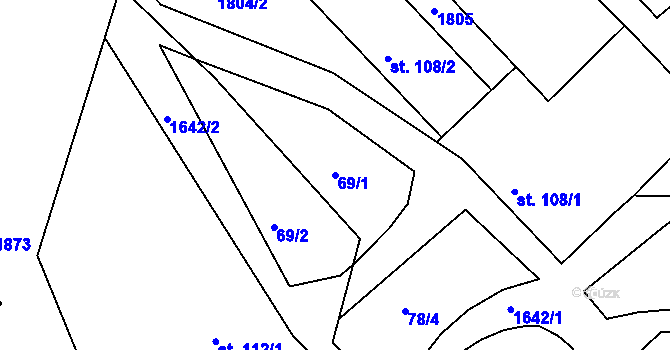 Parcela st. 69/1 v KÚ Hrabyně, Katastrální mapa