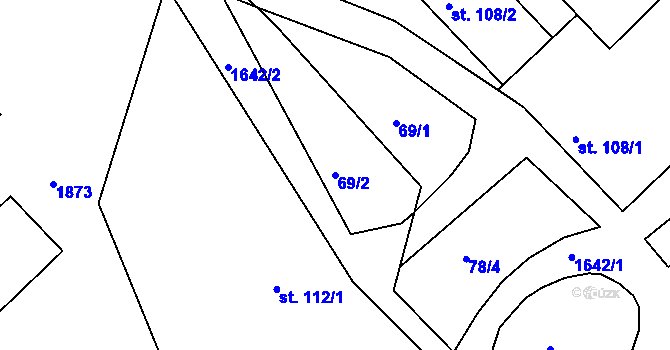 Parcela st. 69/2 v KÚ Hrabyně, Katastrální mapa
