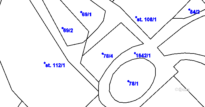 Parcela st. 78/4 v KÚ Hrabyně, Katastrální mapa