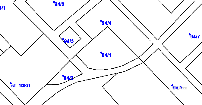 Parcela st. 84/1 v KÚ Hrabyně, Katastrální mapa