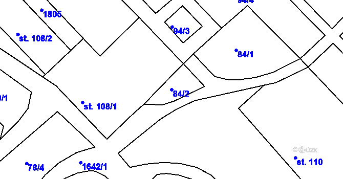 Parcela st. 84/2 v KÚ Hrabyně, Katastrální mapa