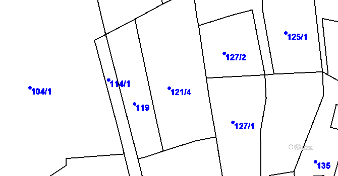 Parcela st. 121/4 v KÚ Hrabyně, Katastrální mapa