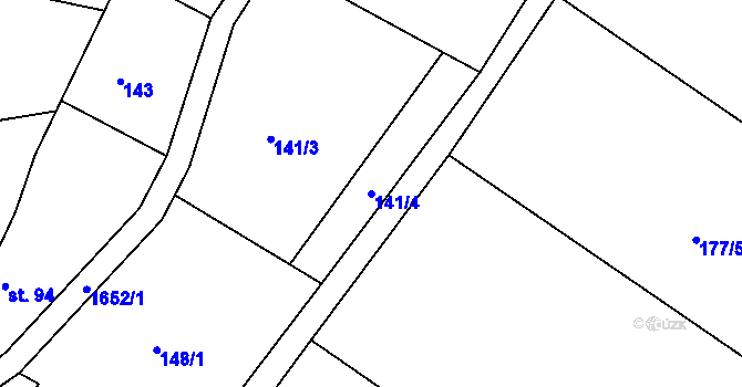 Parcela st. 141/4 v KÚ Hrabyně, Katastrální mapa