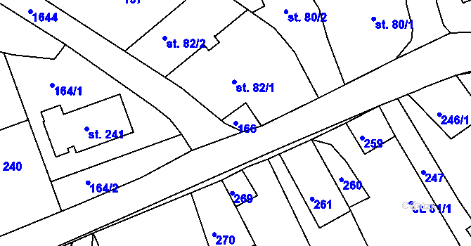 Parcela st. 166 v KÚ Hrabyně, Katastrální mapa