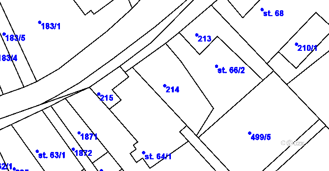 Parcela st. 214 v KÚ Hrabyně, Katastrální mapa