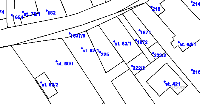 Parcela st. 225 v KÚ Hrabyně, Katastrální mapa