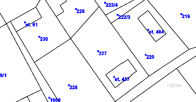 Parcela st. 227 v KÚ Hrabyně, Katastrální mapa