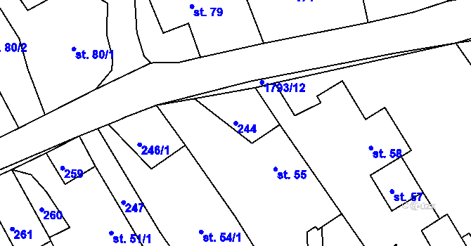 Parcela st. 244 v KÚ Hrabyně, Katastrální mapa