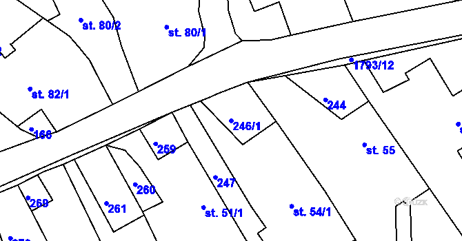 Parcela st. 246/1 v KÚ Hrabyně, Katastrální mapa