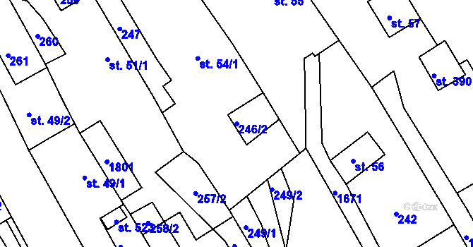 Parcela st. 246/2 v KÚ Hrabyně, Katastrální mapa