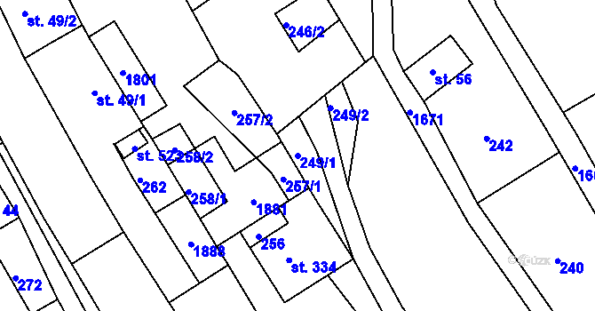Parcela st. 249/1 v KÚ Hrabyně, Katastrální mapa