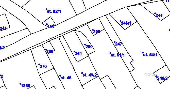 Parcela st. 260 v KÚ Hrabyně, Katastrální mapa