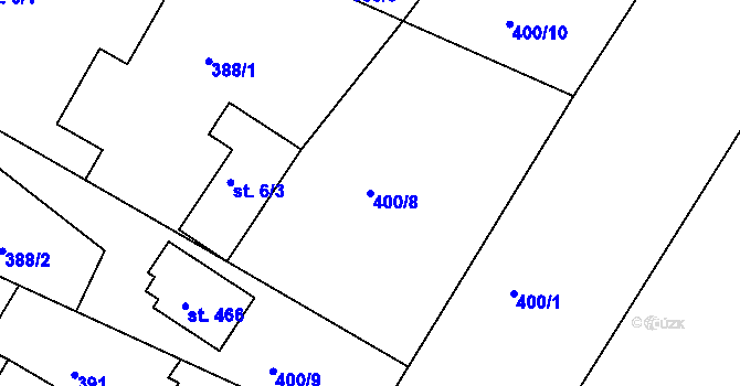 Parcela st. 400/8 v KÚ Hrabyně, Katastrální mapa