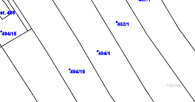 Parcela st. 494/1 v KÚ Hrabyně, Katastrální mapa