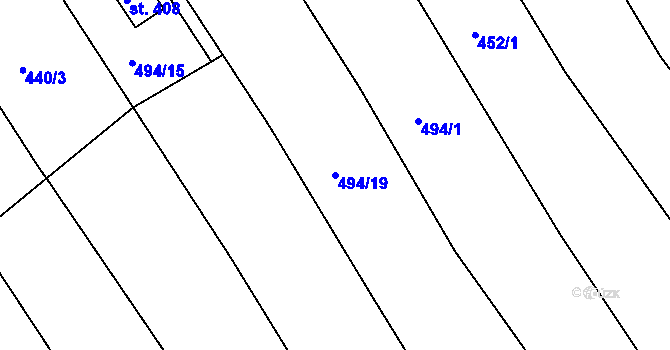 Parcela st. 494/19 v KÚ Hrabyně, Katastrální mapa