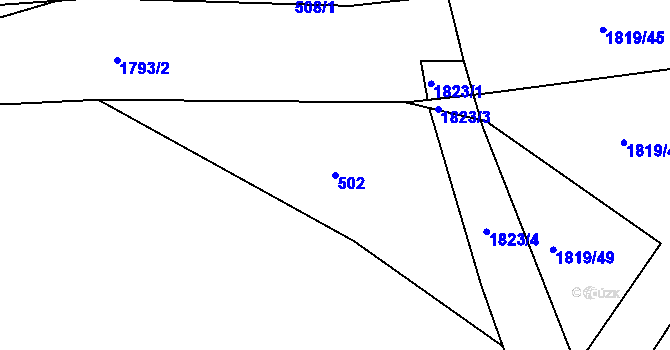 Parcela st. 502 v KÚ Hrabyně, Katastrální mapa