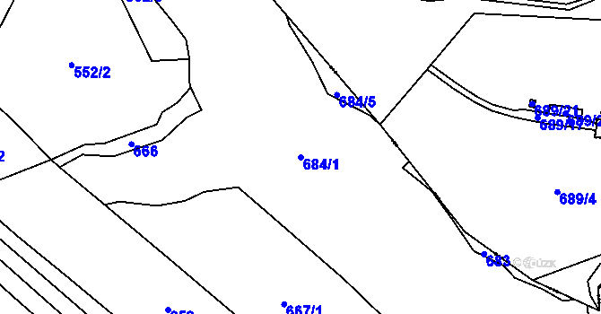 Parcela st. 684/1 v KÚ Hrabyně, Katastrální mapa