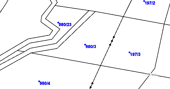 Parcela st. 980/3 v KÚ Hrabyně, Katastrální mapa