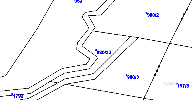 Parcela st. 980/23 v KÚ Hrabyně, Katastrální mapa