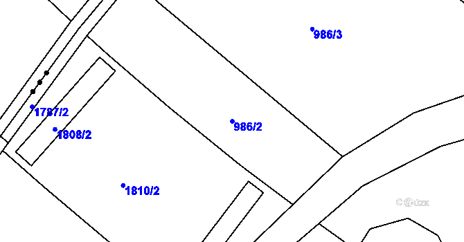 Parcela st. 986/2 v KÚ Hrabyně, Katastrální mapa