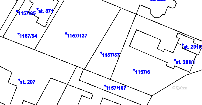 Parcela st. 1157/37 v KÚ Hrabyně, Katastrální mapa