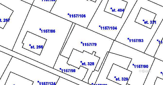 Parcela st. 1157/79 v KÚ Hrabyně, Katastrální mapa