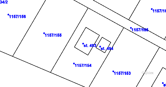 Parcela st. 493 v KÚ Hrabyně, Katastrální mapa