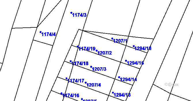 Parcela st. 1207/2 v KÚ Hrabyně, Katastrální mapa