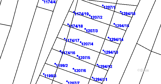 Parcela st. 1207/4 v KÚ Hrabyně, Katastrální mapa
