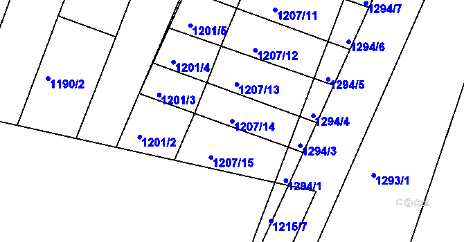 Parcela st. 1207/14 v KÚ Hrabyně, Katastrální mapa