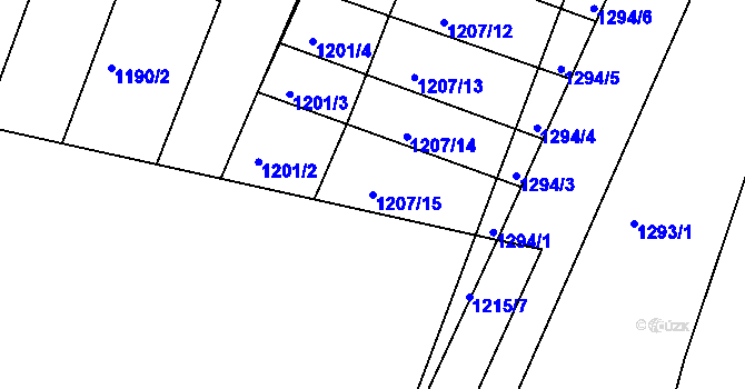 Parcela st. 1207/15 v KÚ Hrabyně, Katastrální mapa