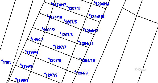 Parcela st. 1294/11 v KÚ Hrabyně, Katastrální mapa