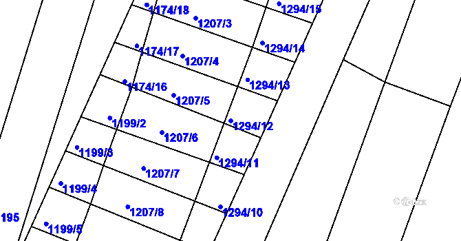 Parcela st. 1294/12 v KÚ Hrabyně, Katastrální mapa