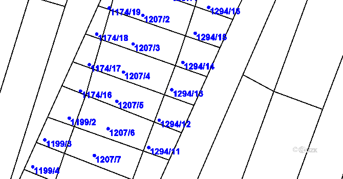 Parcela st. 1294/13 v KÚ Hrabyně, Katastrální mapa