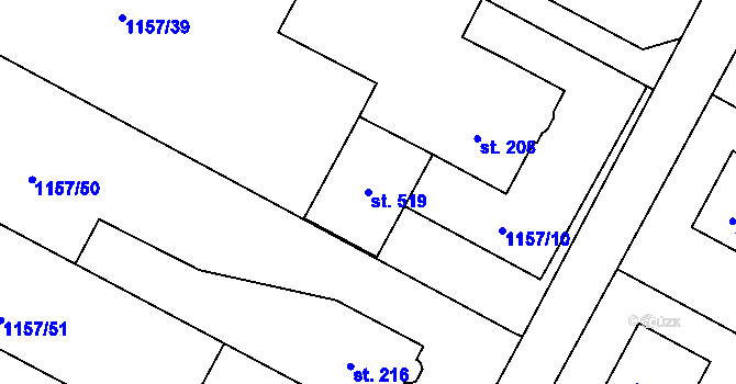 Parcela st. 519 v KÚ Hrabyně, Katastrální mapa