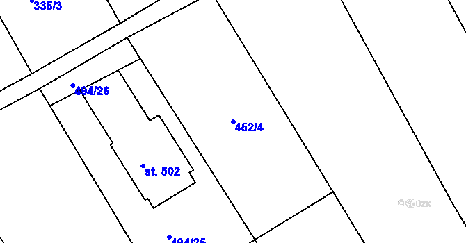 Parcela st. 452/4 v KÚ Hrabyně, Katastrální mapa