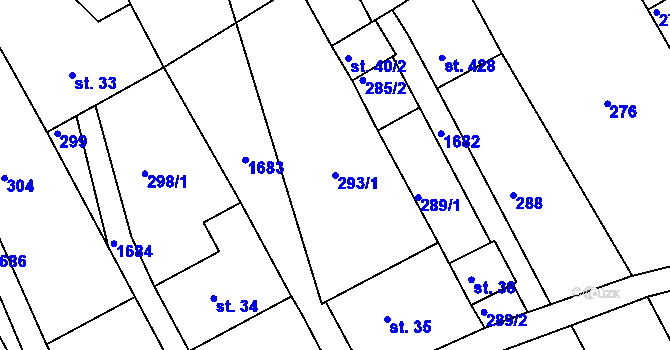 Parcela st. 293/1 v KÚ Hrabyně, Katastrální mapa
