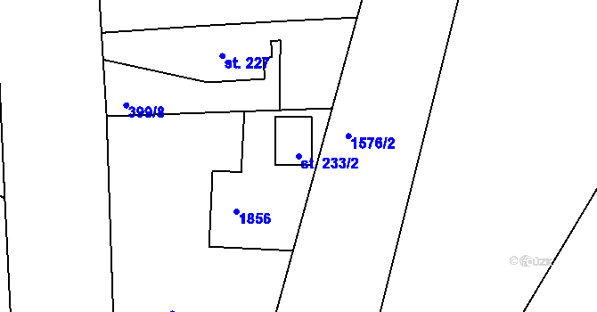 Parcela st. 233/2 v KÚ Hrabyně, Katastrální mapa