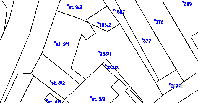 Parcela st. 383/1 v KÚ Hrabyně, Katastrální mapa