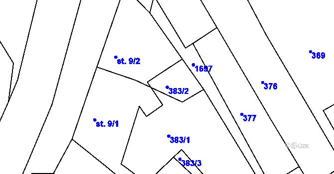 Parcela st. 383/2 v KÚ Hrabyně, Katastrální mapa