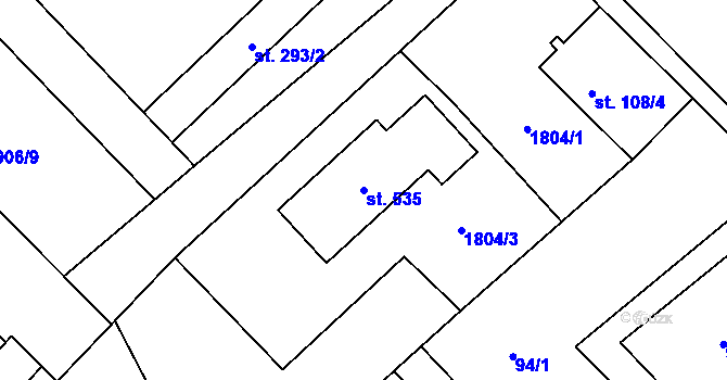 Parcela st. 535 v KÚ Hrabyně, Katastrální mapa