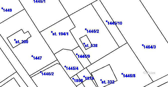 Parcela st. 538 v KÚ Hrabyně, Katastrální mapa