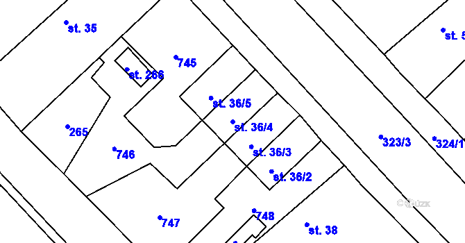 Parcela st. 36/4 v KÚ Hradčany u Žehuně, Katastrální mapa