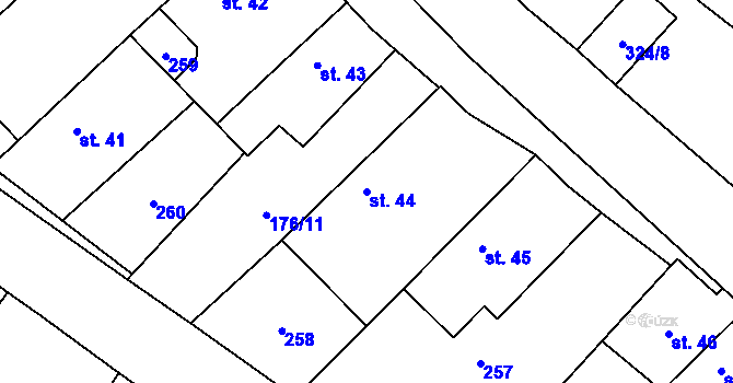 Parcela st. 44 v KÚ Hradčany u Žehuně, Katastrální mapa