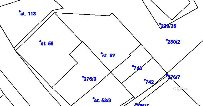 Parcela st. 62 v KÚ Hradčany u Žehuně, Katastrální mapa