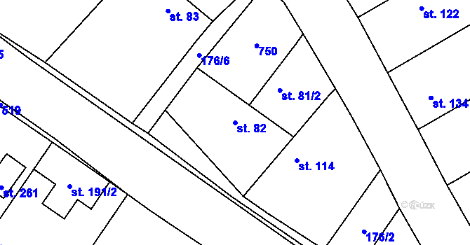 Parcela st. 82 v KÚ Hradčany u Žehuně, Katastrální mapa