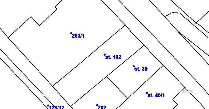 Parcela st. 102 v KÚ Hradčany u Žehuně, Katastrální mapa