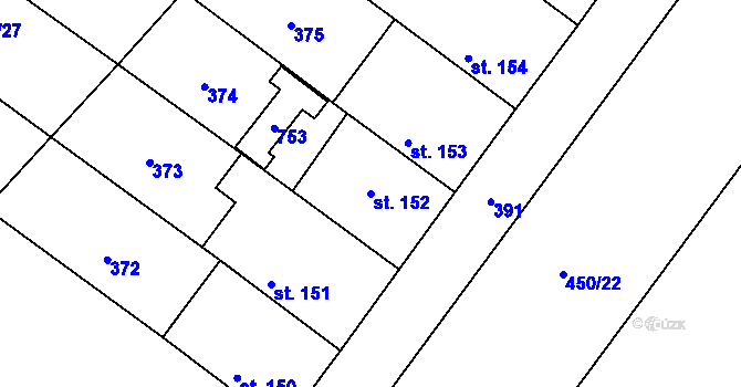 Parcela st. 152 v KÚ Hradčany u Žehuně, Katastrální mapa